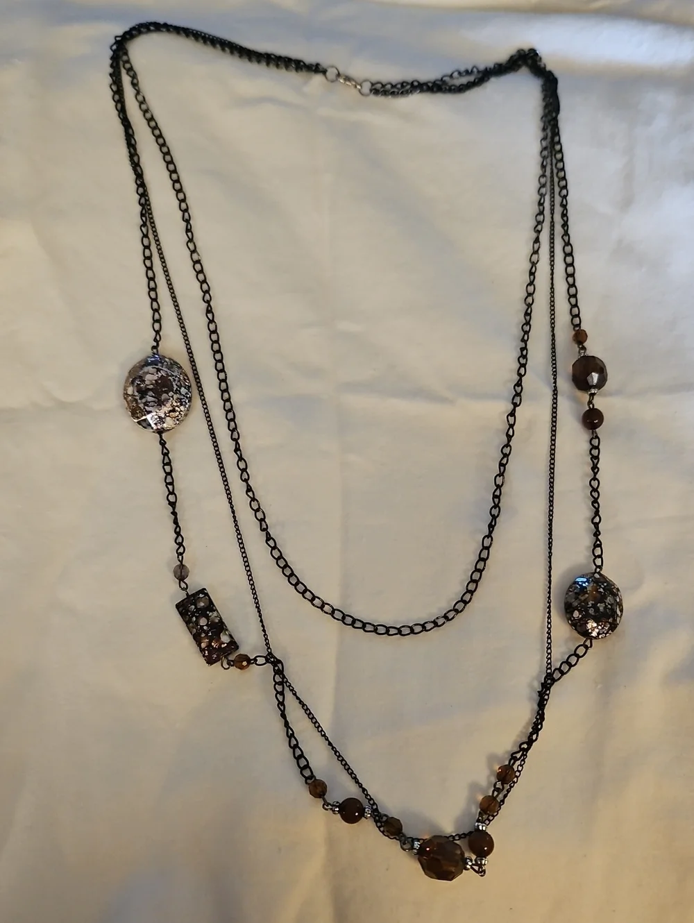 3/$30 Vintage Purple Beaded Layered Black Chain Sweater Necklace